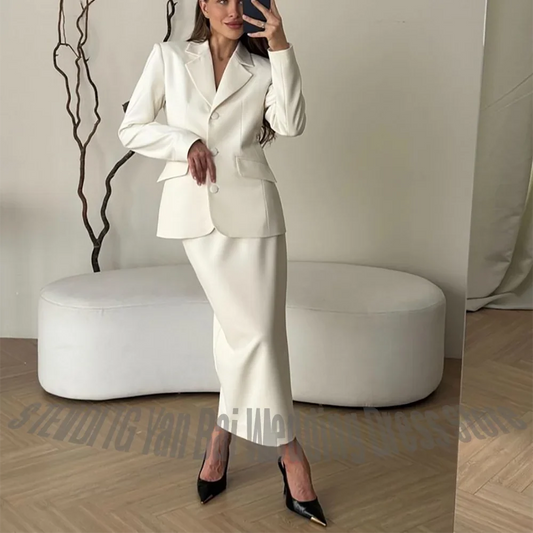 Classic Elegant Women's Suit High End Jacket with Skirt Notched Lapel Chic Design Single Breasted Formal Occasions Party Wear
