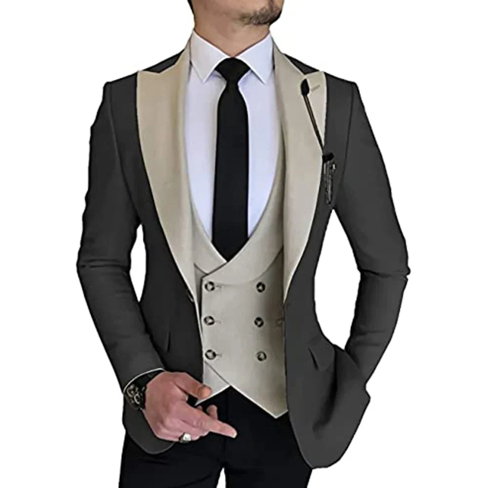 Groom suits Wear Party Wedding and Business Prom suits Slim Fit Peak Lapel Suit 3 Piece (Jacket +Vest+ Pants) Costume Homme