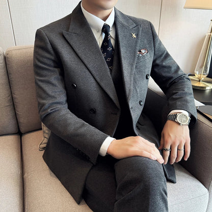 (Jacket+Pant) Autumn Winter Thickened Woolen Suit 2025 New High Quality Slim Business Tuxedo Fashion Wedding Social Suits