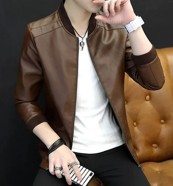 Brown Casual Men's Suit Jackets Trendy 2025 Korean Style Clothes Male Leather Blazer Single Models Luxury Designer Menswear Coat