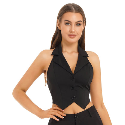 Elegant Women's Halter Vests Sleeveless Suits Waistcoat Mujer OL Office Ladies Crop Top for Business Commuting Formal Clothes