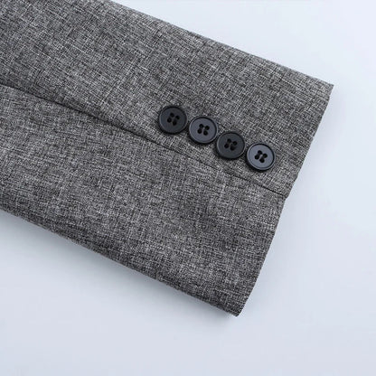 Women Fashion With Pockets Grey Single Breasted Blazer Vintage Notched Neck Long Sleeves Female Chic Lady Outfits