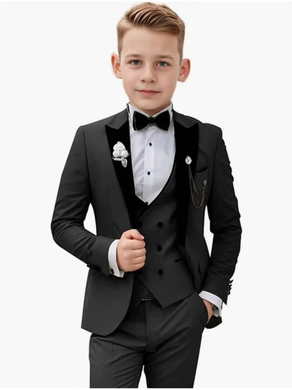 2026 Newest Multi Colors Boys Slim Fit Suits 3 Pieces Wedding Ring Bearer Outfit Chic Velvet Collar Kids Suit Set Party Tuxedo