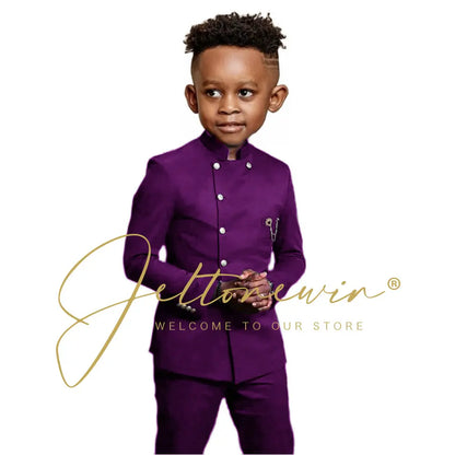 Royal Blue Boys Suit 2 Piece Wedding Tuxedos Double Breasted Jacket Pants Slim Fit Kids Formal Party Outfit Blazer Sets