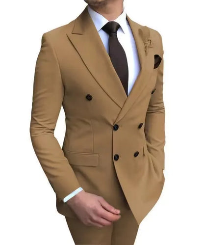 Formal Men's Suits 2 Pieces Jacket Pants Handsome Peak LapelDouble Breasted Suit Set For Men Groom Tuxedo Party Prom Hot Sale