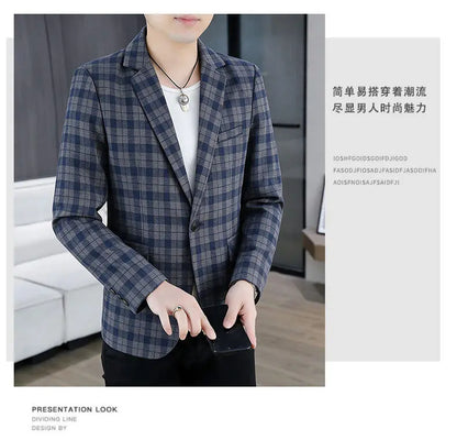 Men's Smart Casual Plaid Blazer – Single Breasted, Slim Fit, Spring Autumn