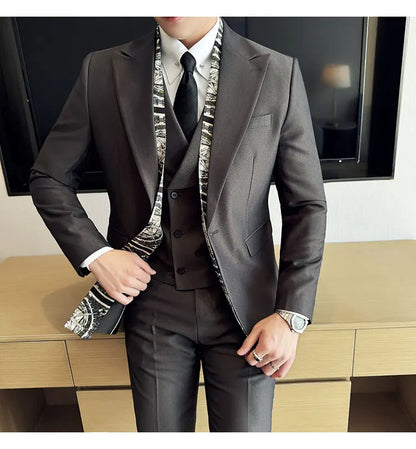 Double Collar Suit Set 3 Pieces Business Formal Casual Suits Vest Trousers Office Work Party Prom Wedding Groomsmen Clothing