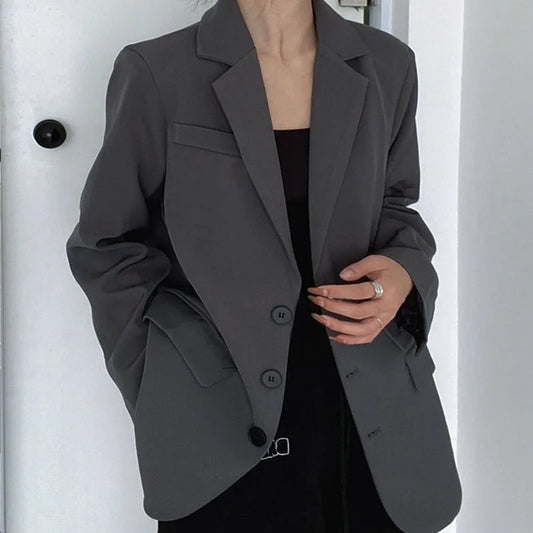 Retro ey ular Women's Suit Loose Hong Kong Sle Faionable Korean Version Spring Autumn New Arrival Polyester Fabric