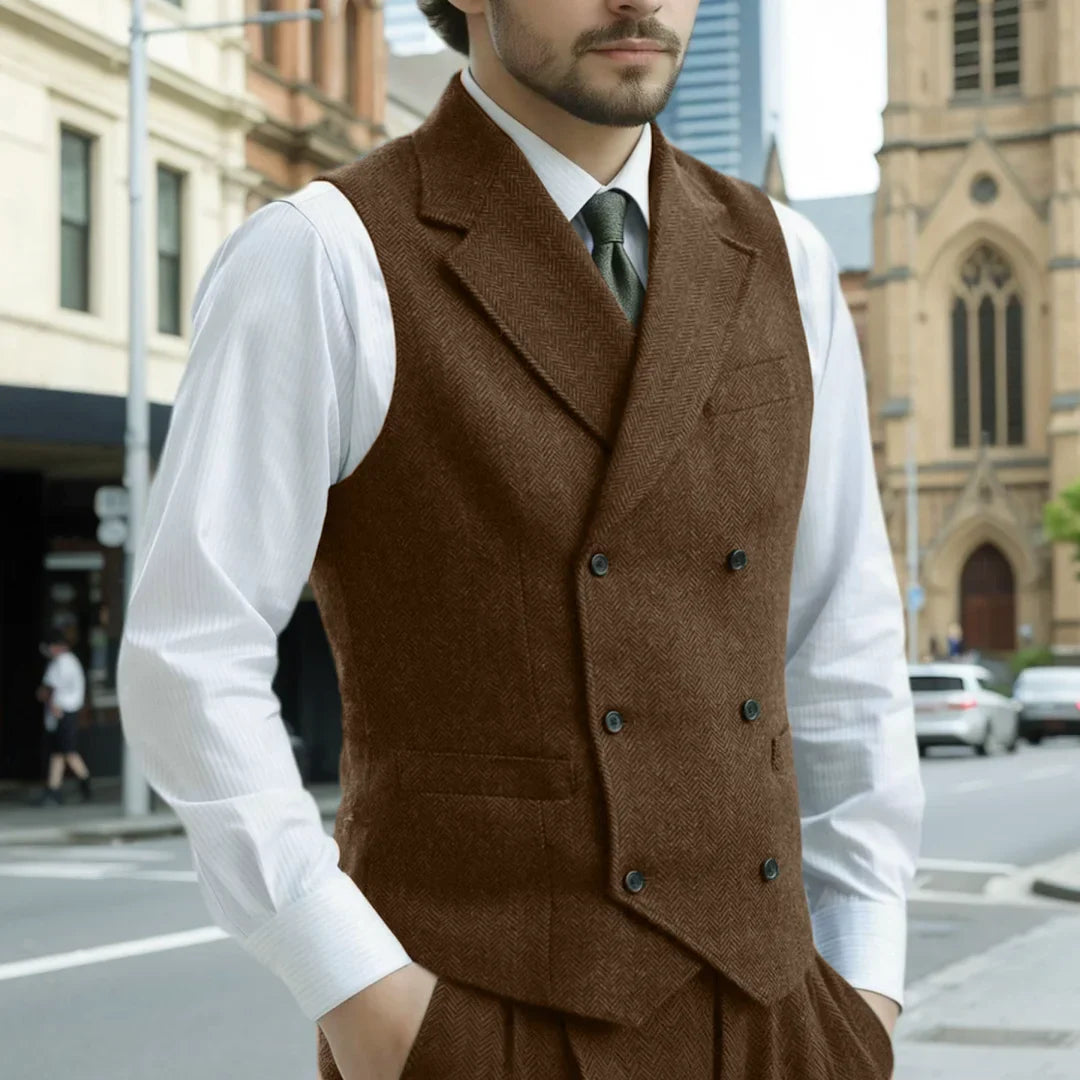 Men's Herringbone Vest Single Breasted Lapel Waistcoat for Wedding & Smart Casual Wear