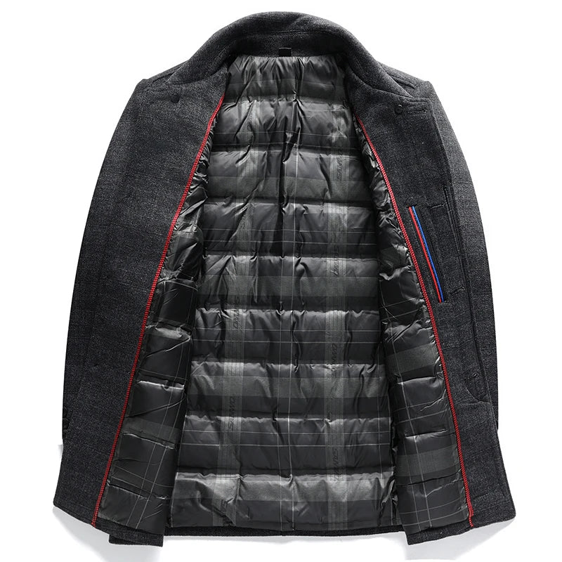 2026 Outdoor Fashion Gentleman's Versatile Trend, Middle-aged and Elderly Business Casual Men's Down Inner Liner Woolen Coat