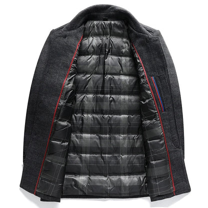 2026 Outdoor Fashion Gentleman's Versatile Trend, Middle-aged and Elderly Business Casual Men's Down Inner Liner Woolen Coat
