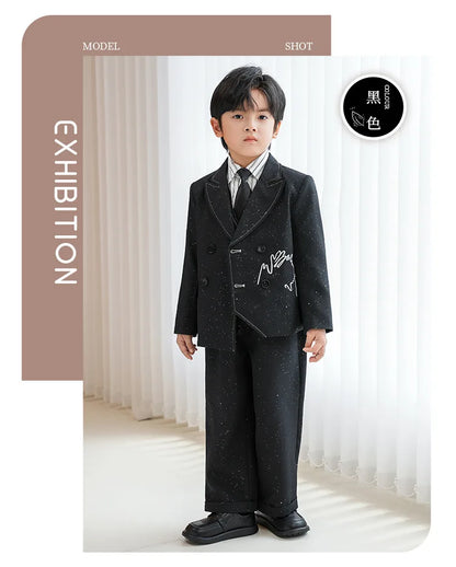 Boys Solid Double Breasted Blazer Jack Vest Pants Children Suit Waistcoat Wedding Clothes Sets Toddler Formal Dress Kids Tuxedos