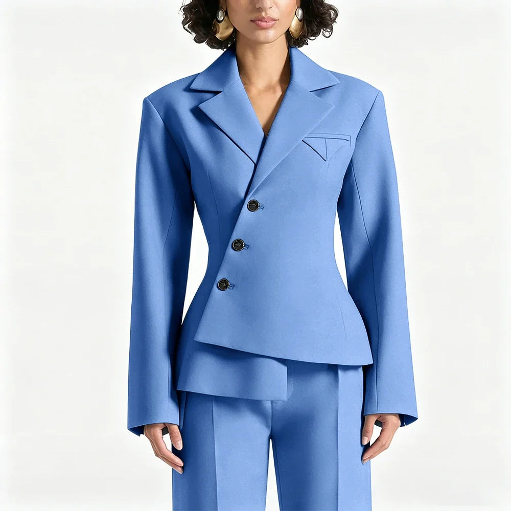 Black Asymmetric Blazer Suit Women's Slim Fit Single Breasted Notch Lapel Set Minimalist Office Modern Casual Workwear Outfit