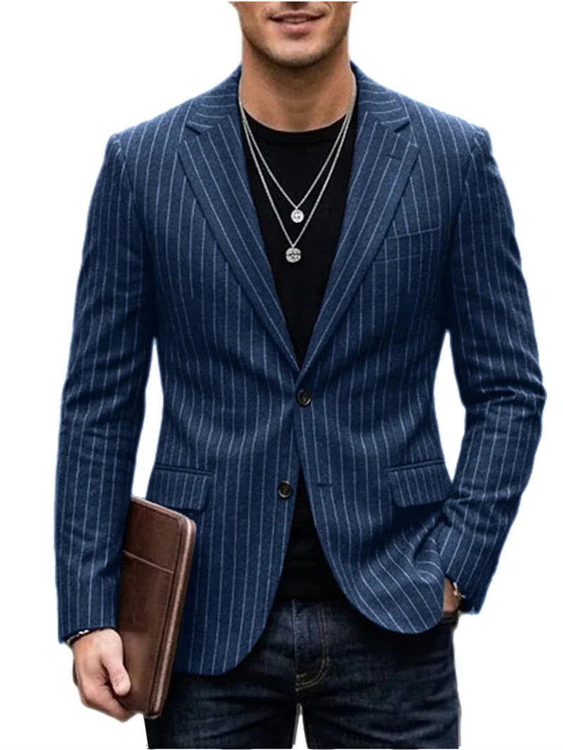 Men's Striped Blazer Casual Slim Fit Suit Jacket 2026 New Business Casual Single Breasted Blazer for Men Office Wedding Party Co