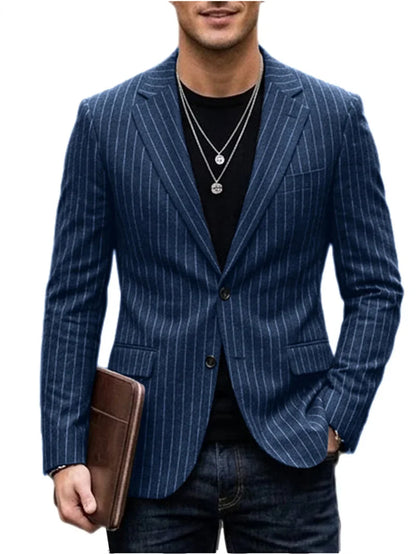 Men's Striped Blazer Casual Slim Fit Suit Jacket 2026 New Business Casual Single Breasted Blazer for Men Office Wedding Party Co