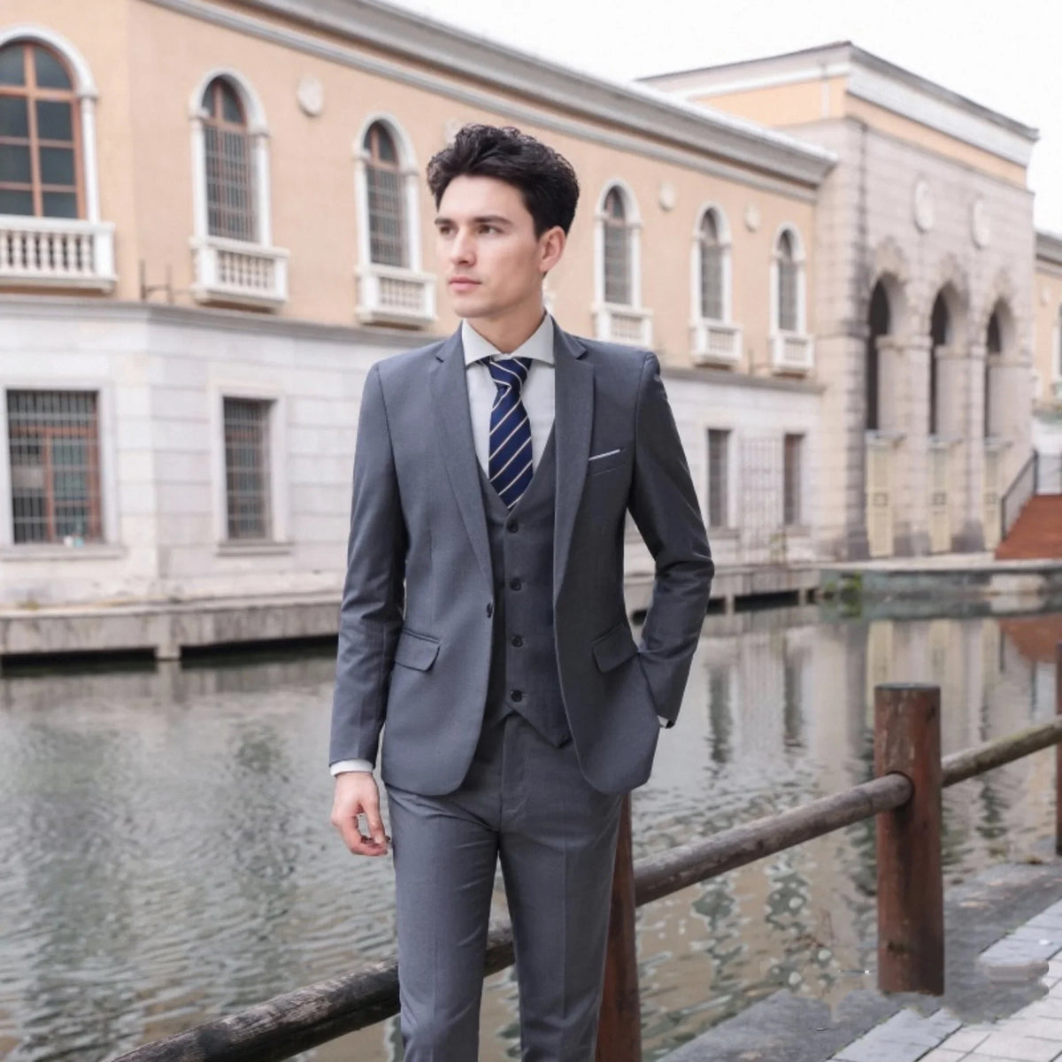 Men's Three-Piece Suit Set – Slim Fit Wedding & Formal Wear – Smart Casual Style
