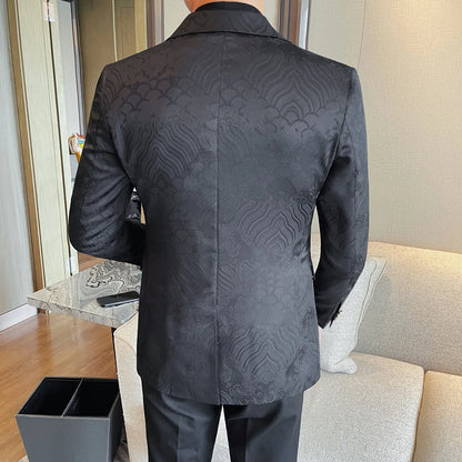 Luxury Jacquard Casual Suit Jacket for Men Autumn Korean Fashion Business Social Blazers Handsome Office Wedding Dress Jacket