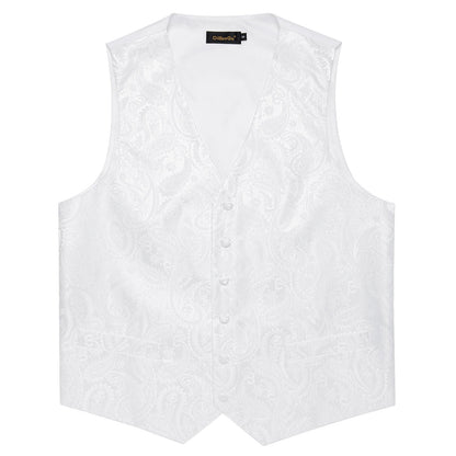 Men's Paisley Waistcoat Set – Single Breasted Formal Vest with Necktie and Pocket Square for Weddings and Business Events