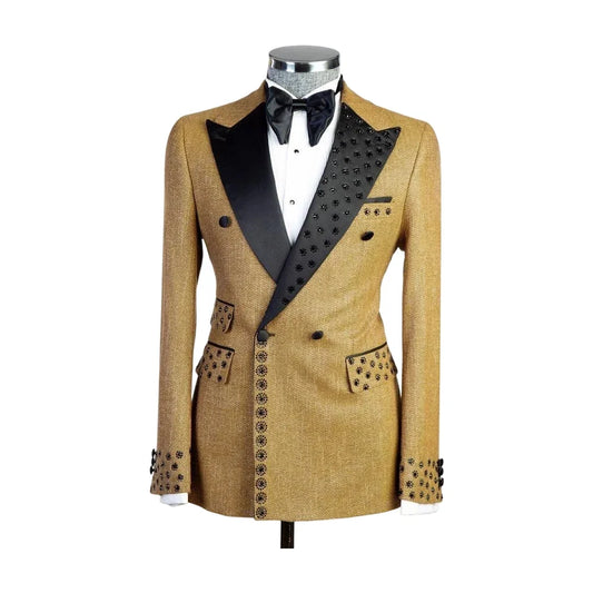 Modern Men's Suits Peaked Lapel Beads 2 Pieces Blazer Pants Business Formal Work Wedding Groom Tuxedo Customized Costume Homme