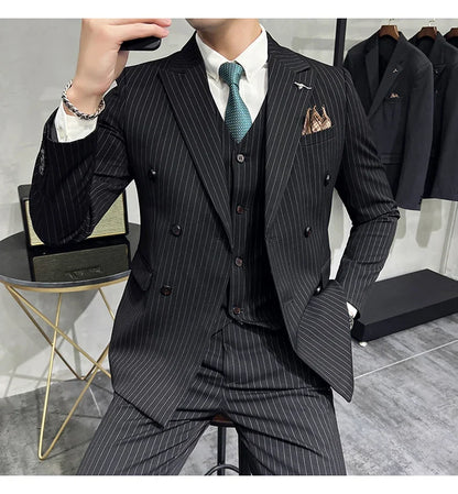Men's Slim Fit Wedding Suit Set – Blazer, Vest & Pants for Groom & Business Formal