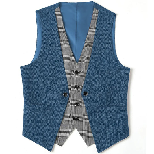 Men's Herringbone Vest – V-Neck Single Breasted Waistcoat for Weddings & Formal Events