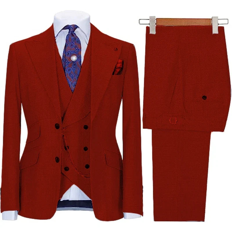Men Suit Black 3 Pieces With Lapel Solid Color Business Casual For Wedding Groom Formal Work Tuxedo Jacket Vest With Pants