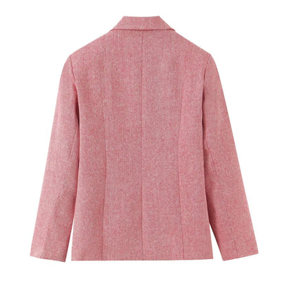 Woman Early Fashion Double Breasted Decoration Waist Blazer Female Spring Slim Long Sleeves Turn-down Collar Commuting Coat