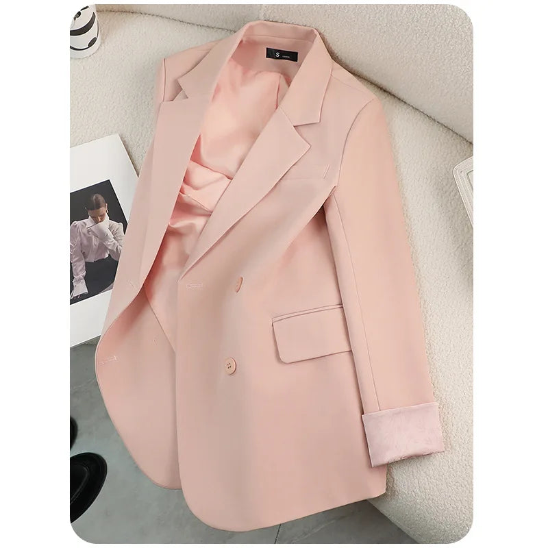 Fashion Elegant Solid Women Blazer Pantsuit Casual Vintage Chic Suit Jackets Wide Leg Pants 2 Pieces Set Female Outfits