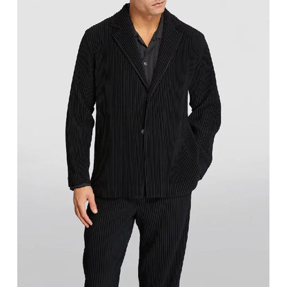 Miyake Pleated Men's Blazer Jacket Japanese Style Slim Fit Suit Coat Stretch Business Casual Office Fashion Luxury Wrinkle Free