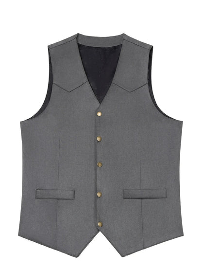 Men's Suit Vest Slim Fit V-Neck Metal Buttons Flannel Waistcoat for Business & Smart Casual Occasions