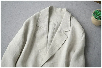 Elegant Long Sleeve Women's Linen Suit Jacket Thin Outerwear New Spring Fashion Ladies' Classic Versatile Pure Cotton Blend