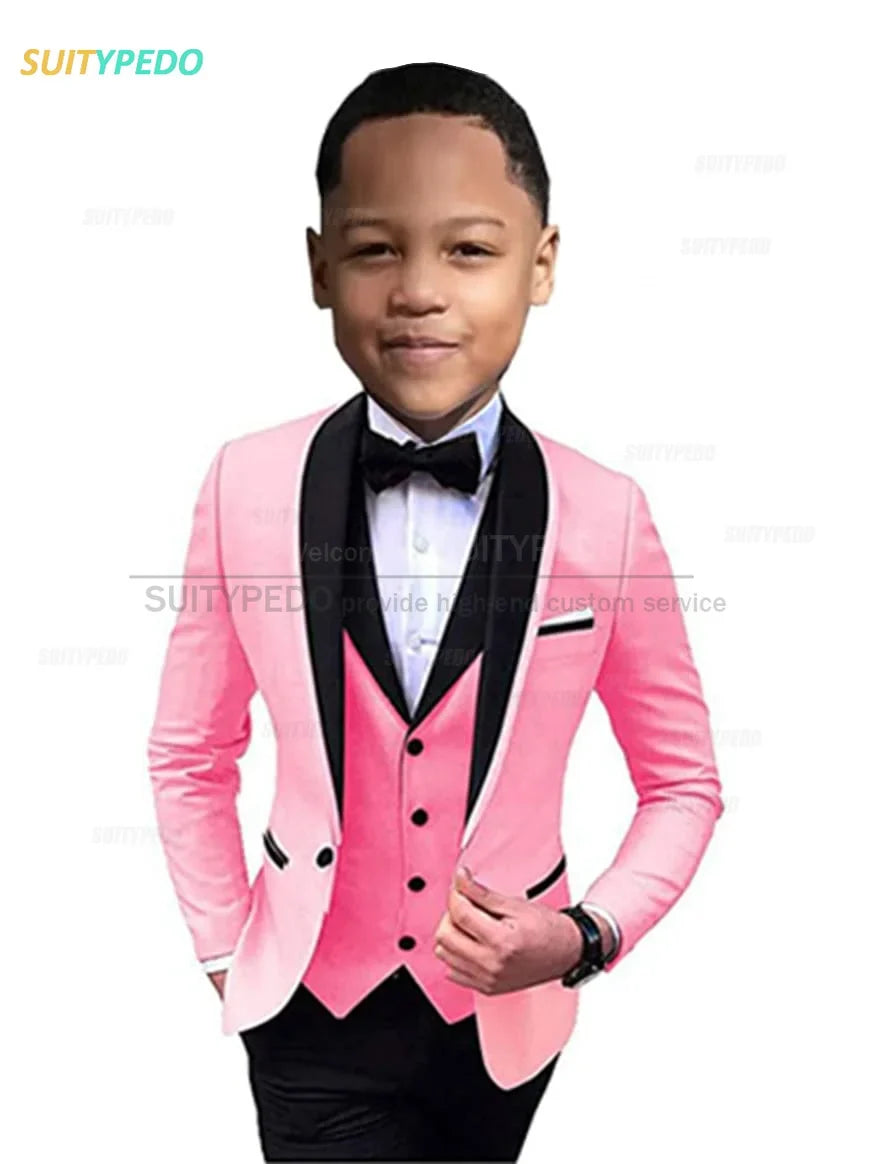 Elegant Lavender Boy's Suit Set Evening Party Classic Children's Clothing Kids Baptism Formal 3 Pieces Custome Blazer Vest Pants