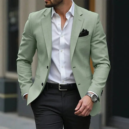 Man Blazer Korean Slim Simple Solid Color Turn Down Collar Male Suit Outerwear Business Casual Long Sleeeve Men Coat