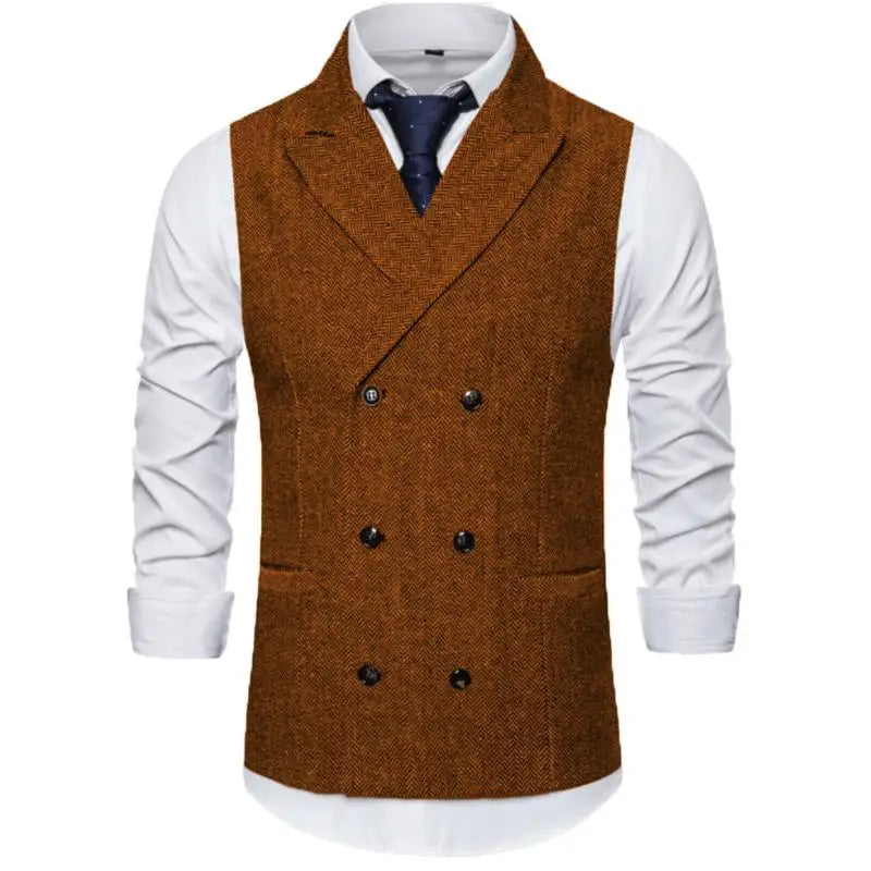 Men's Vest Double Breasted Herringbone Waistcoat for Weddings & Business Formal