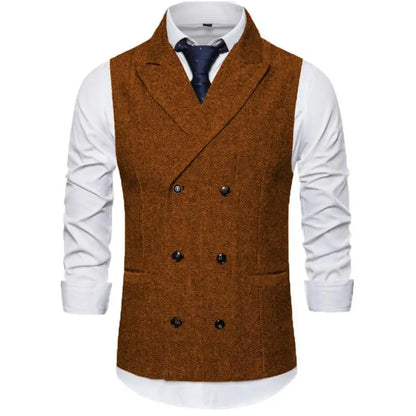 Men's Vest Double Breasted Herringbone Waistcoat for Weddings & Business Formal