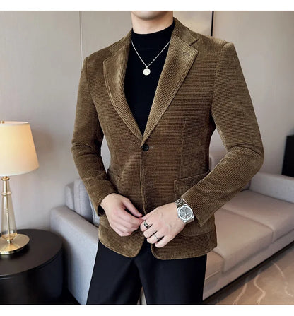 Autumn Winter New Chenille Velvet Suit Jacket Men's Casual Business Fashion Formal Party Coats  Tailcoat Men's Clothing 4XL-M