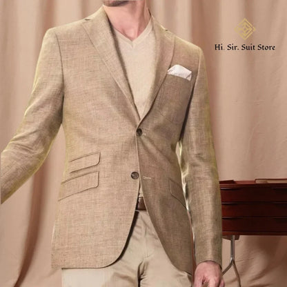 Men's Linen Blazer Jacket Business Two-Button Casual Sports Coat Slim-Fit Wedding Suits Formal Wear High-End Mens Suit Party