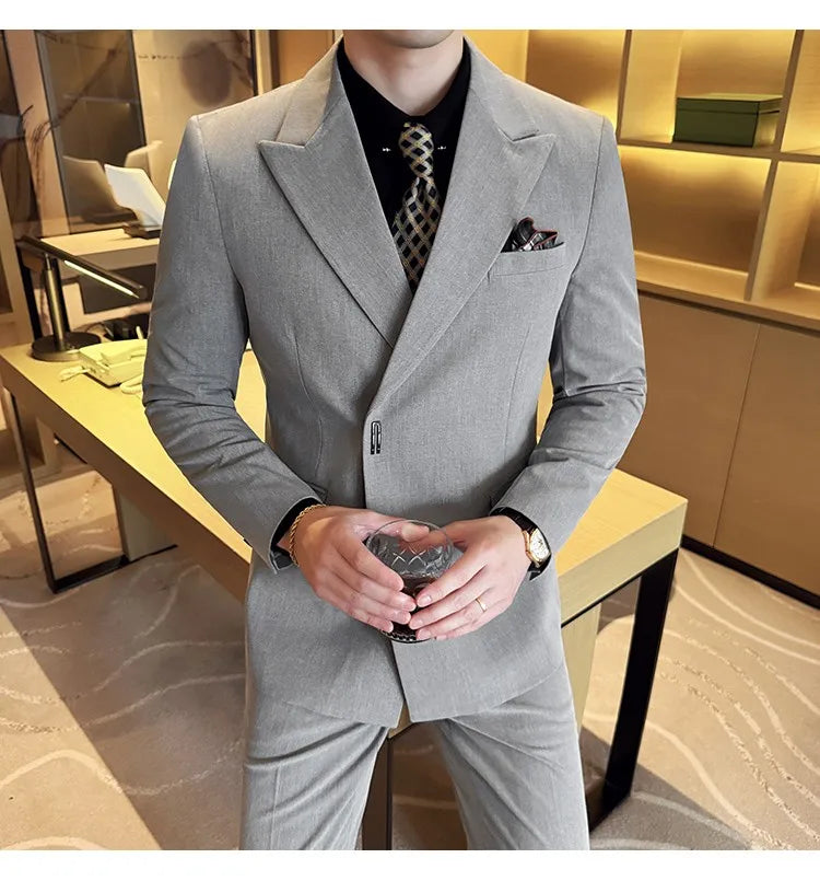 Men's 3-Piece Slim Fit Suit Set – Jacket, Vest & Pants for Wedding, Prom & Business
