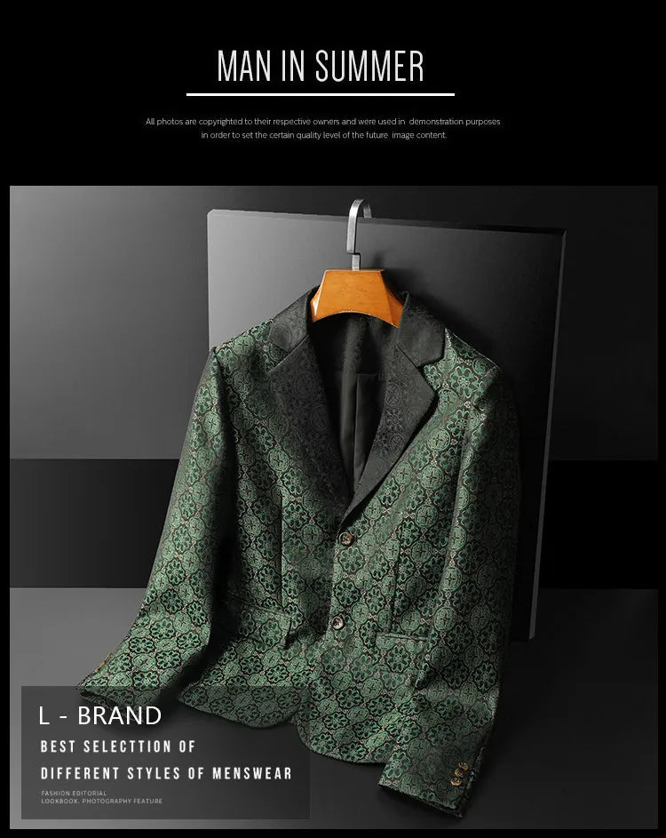 Luxury Vintage Jacquard Suit Jacket Men High Quality Casual Business Social Formal Jackets Banquet Party Host Wedding Blazers