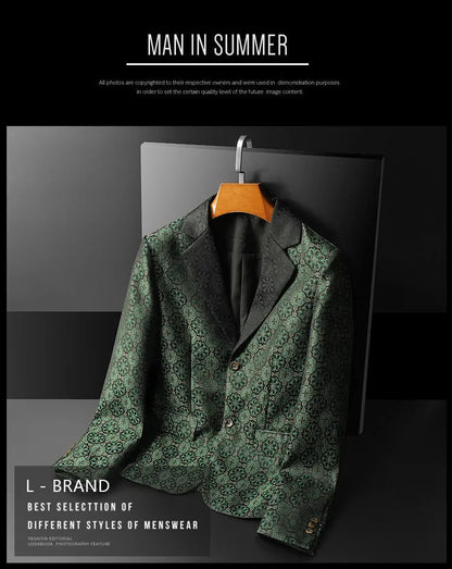 Luxury Vintage Jacquard Suit Jacket Men High Quality Casual Business Social Formal Jackets Banquet Party Host Wedding Blazers