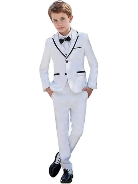 Casual Handsome Kids Suit Set 3 Pieces Host Costumes Notched Lapel Boys Slim Fit Suits Wedding Guest Clothes Plus Size Tuxedo