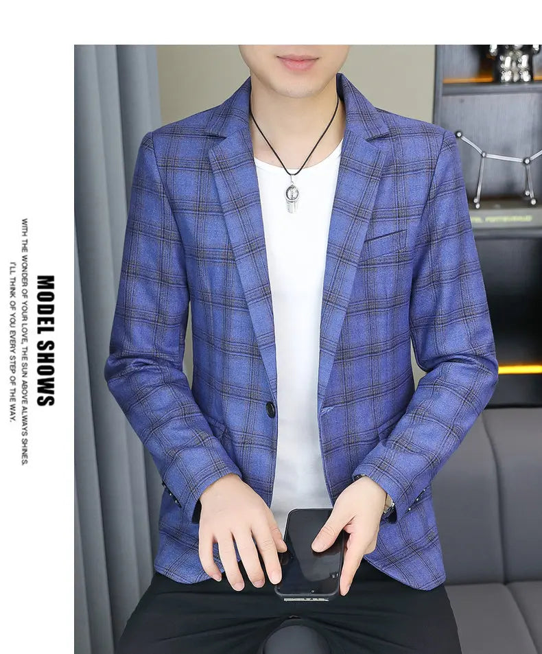 2026 Blazer Outdoor men's checked fashion business trend Wedding Slimming Gentleman Casual Korean travel high formal Wear Blazer