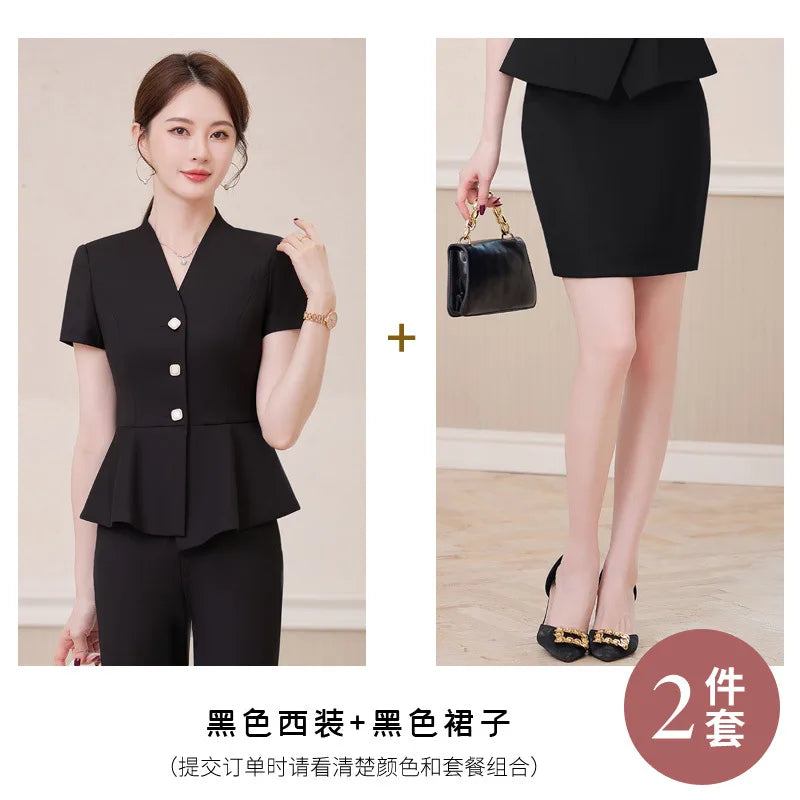 Short Sleeve Suit Professional Set Summer Hotel Management Front Desk Reception Manager Workwear Waiter Uniform Formal Wear