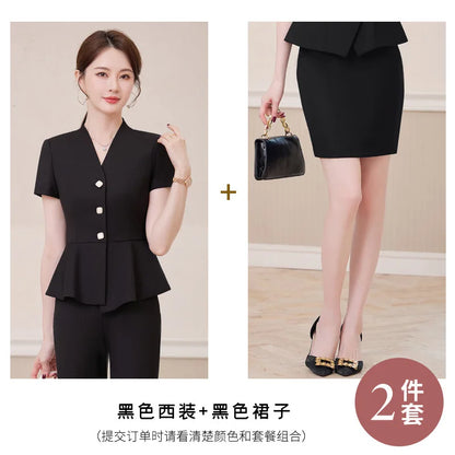 Short Sleeve Suit Professional Set Summer Hotel Management Front Desk Reception Manager Workwear Waiter Uniform Formal Wear