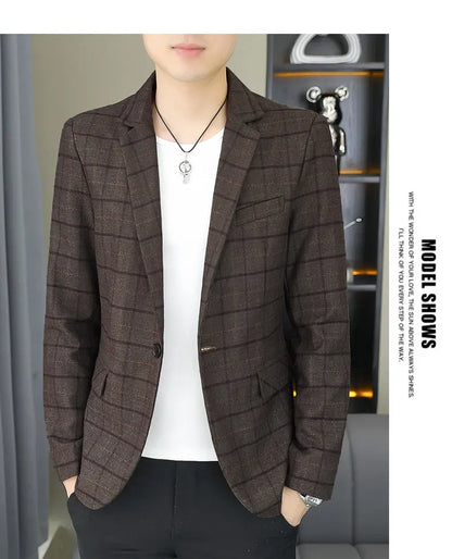 2026 Blazer Outdoor Men's Checked Fashion Business Trend Wedding Slimming Gentleman Casual Korean Travel High Formal Wear Blazer