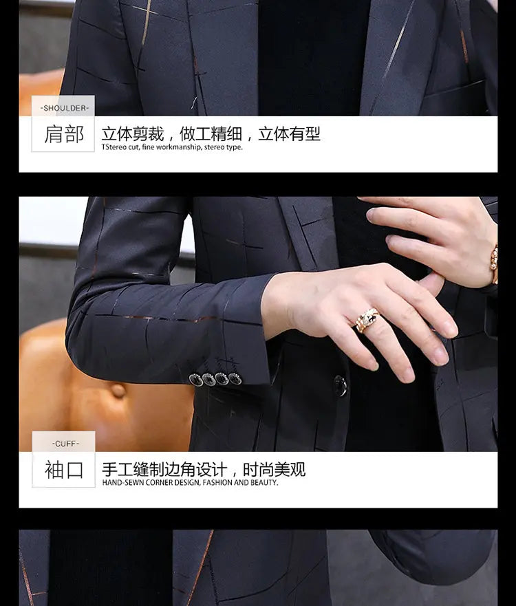 Men's Slim Fit Blazer – Gradient Color, Gold Thread Embossed, Smart Casual