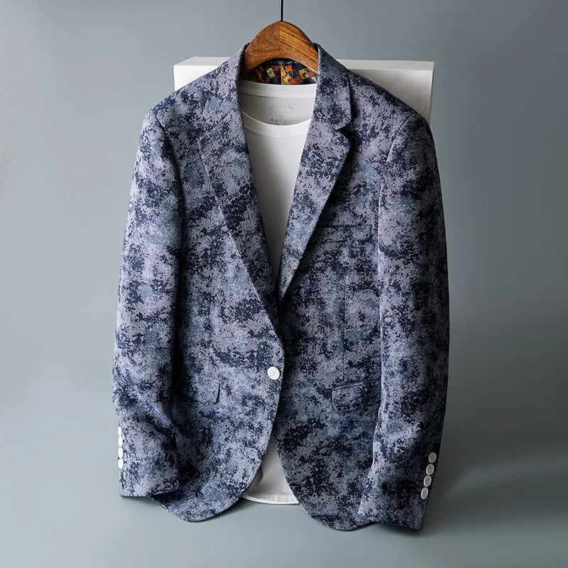 Men's Floral Jacquard Blazer Slim Suit Jacket Male Business Casual Coat Fashion Men Wedding Party Tuxedo Dress Blazers  Fit Tops