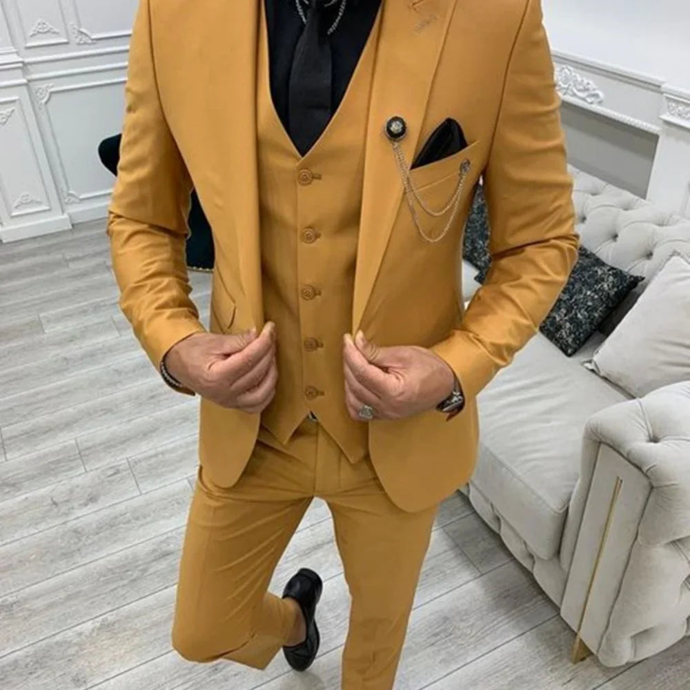 3 Piece Men's Wedding Suit Slim Fit Peak Lapel Blazer Groom Tuxedos Formal Male Suit For Party Prom(Jacket+Vest+Pants)Men Outfit