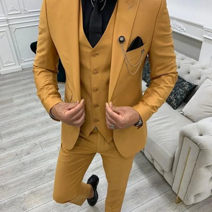 3 Piece Men's Wedding Suit Slim Fit Peak Lapel Blazer Groom Tuxedos Formal Male Suit For Party Prom(Jacket+Vest+Pants)Men Outfit
