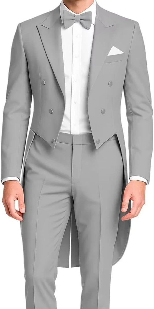 Ensemble Costume Homme 2 Pièces Blazer Pantalon Coupe Slim Queue de Pie Homme Simple Boutonnage Pour Bals Concerts Mariages